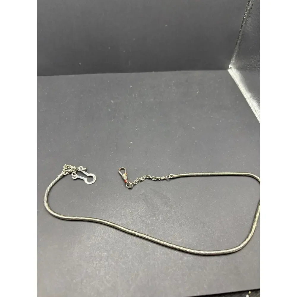 Vintage Silver Tone Pocket Watch Fob Snake Chain with Pocket Clip
